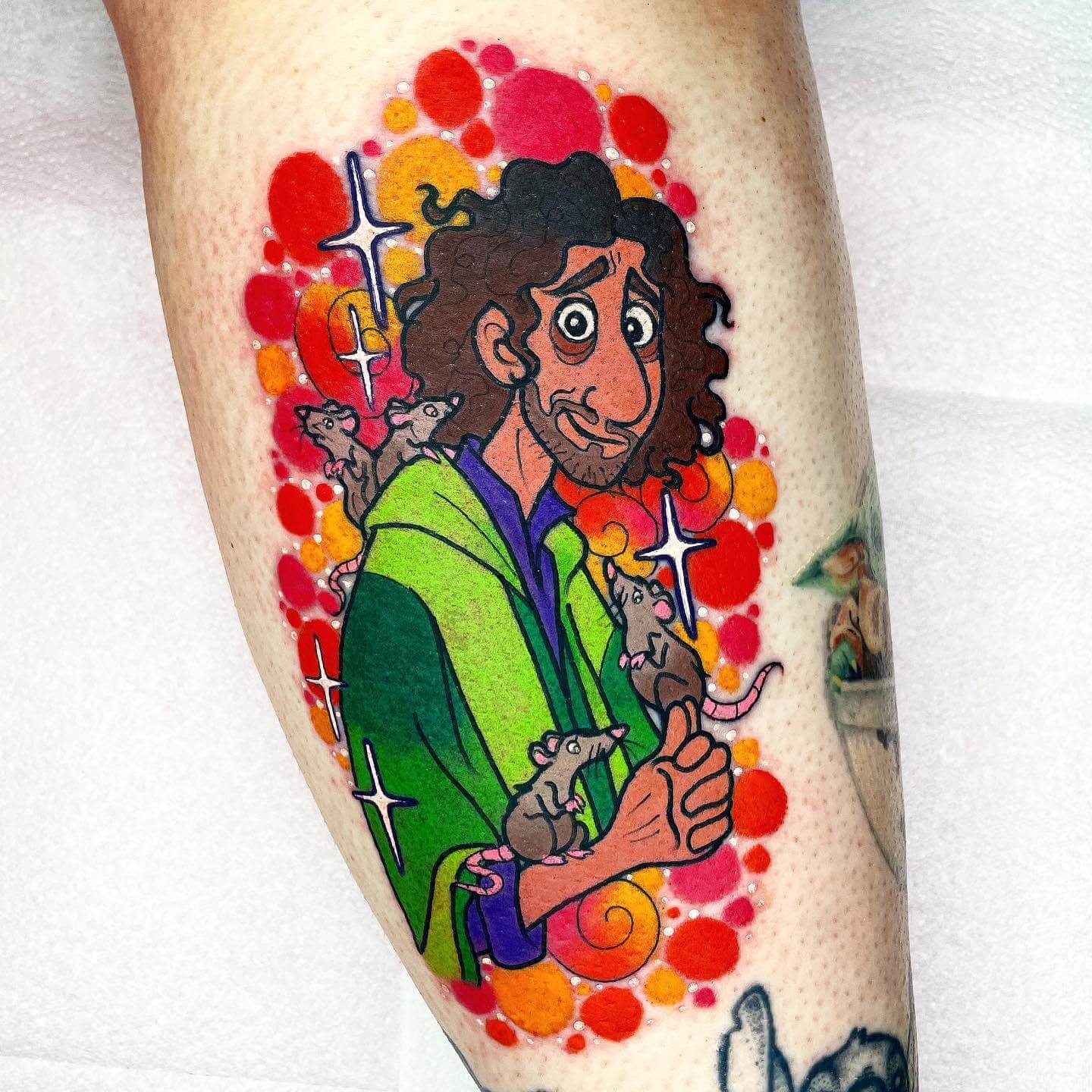 Colorful Encanto Bruno Tattoo on The Leg
