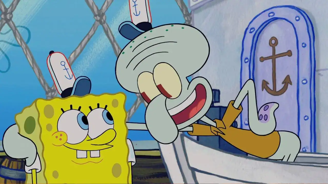 SpongeBob and Squidward in the Sweet Victory performance
