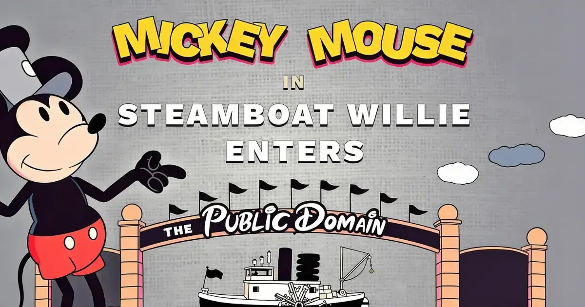 Steamboat Willie Mickey Mouse, a public domain cartoon character from 1928
