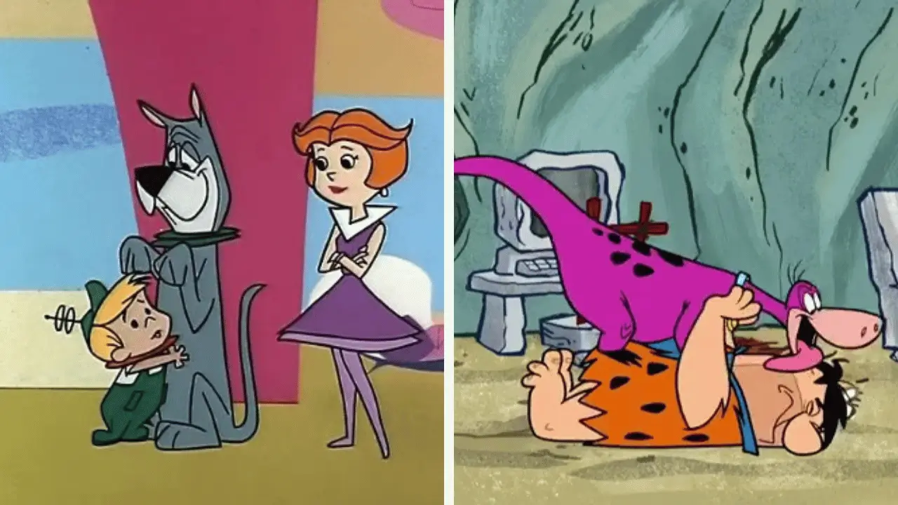 Astro from The Jetsons beside Dino from The Flintstones