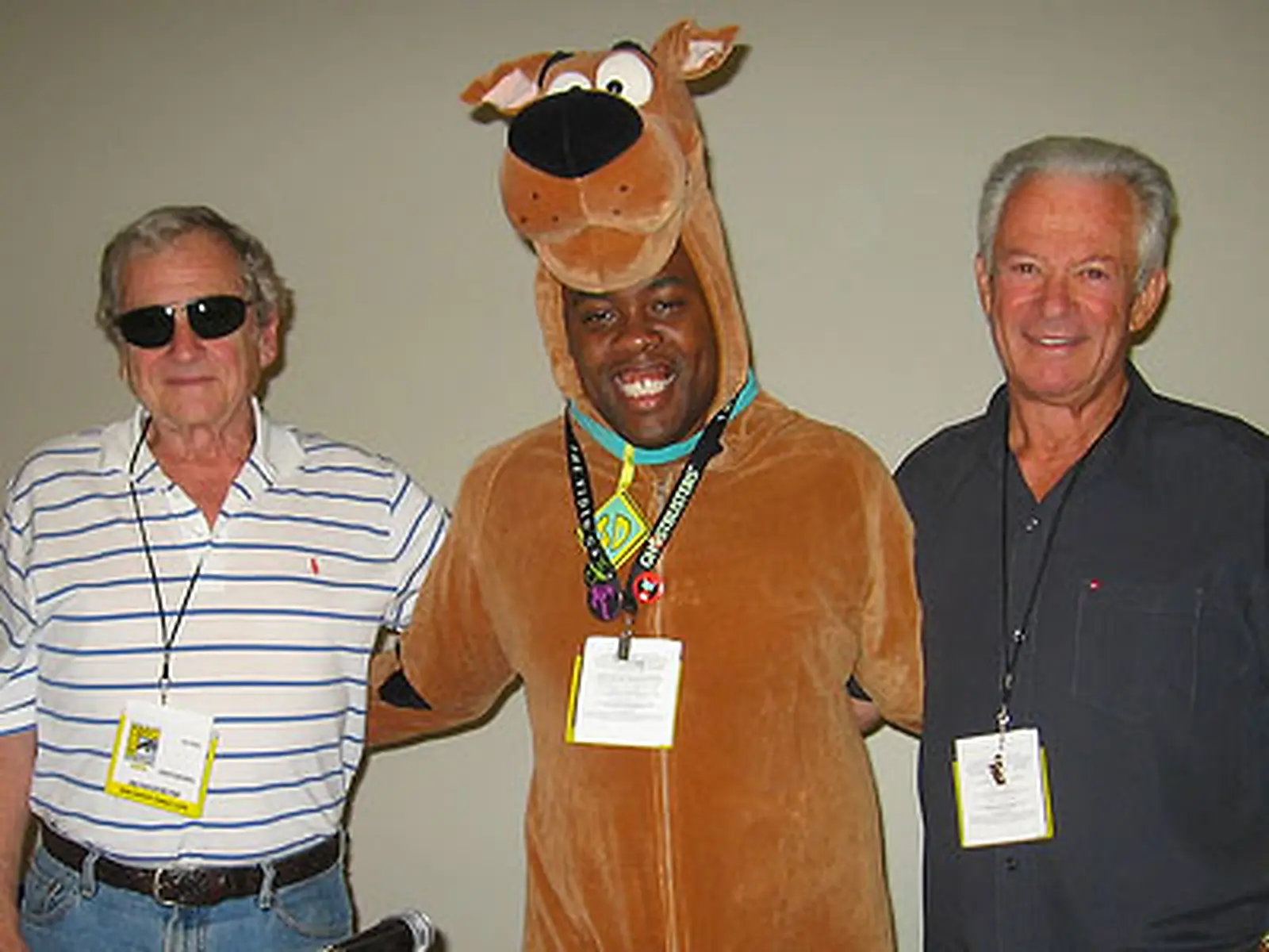 Joe Ruby and Ken Spears with a Scooby-Doo costume character