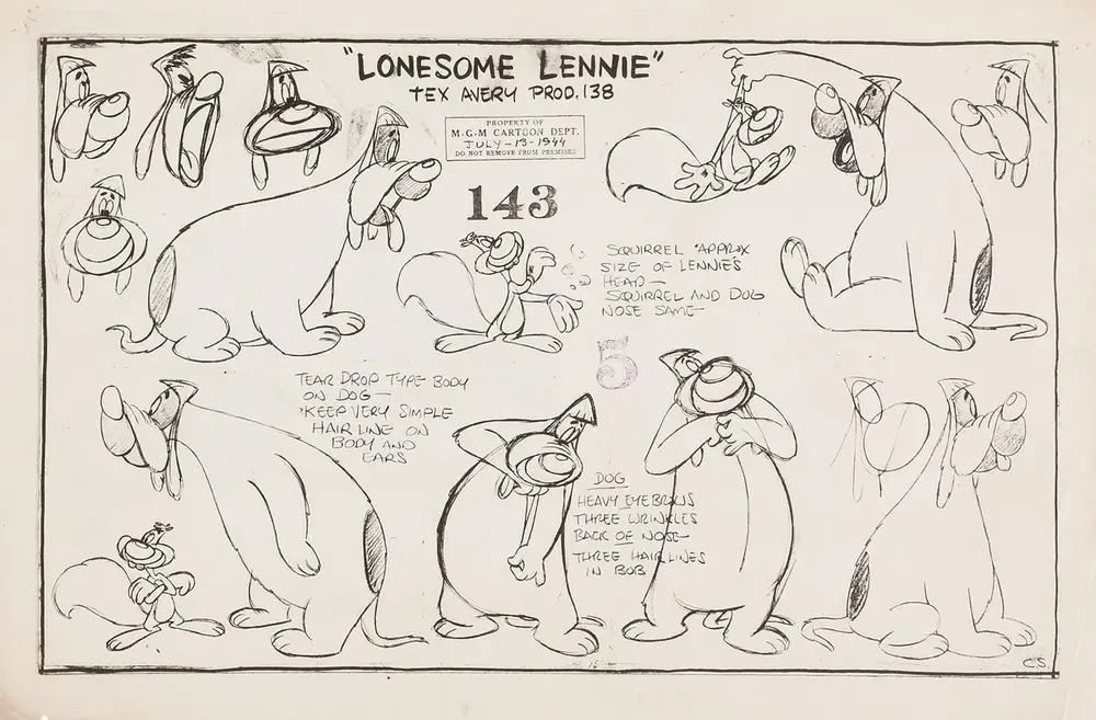 Lonesome Lenny model sheet from the final Screwy Squirrel cartoon