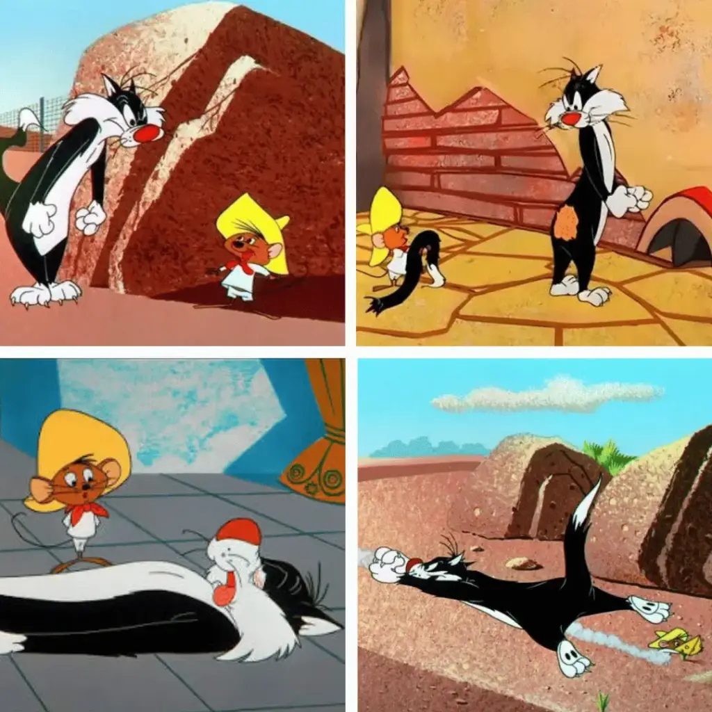Speedy Gonzales outsmarting Sylvester the Cat