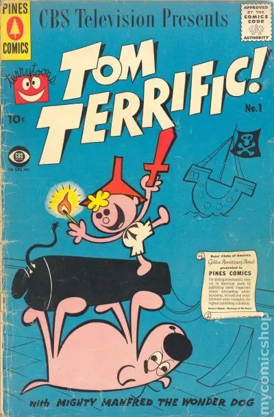 Tom Terrific comic book issue 1 cover published by Pines Comics in 1957