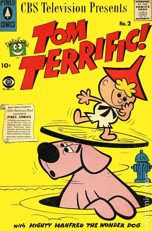 Tom Terrific comic book issue 2 cover published by Pines Comics in 1957