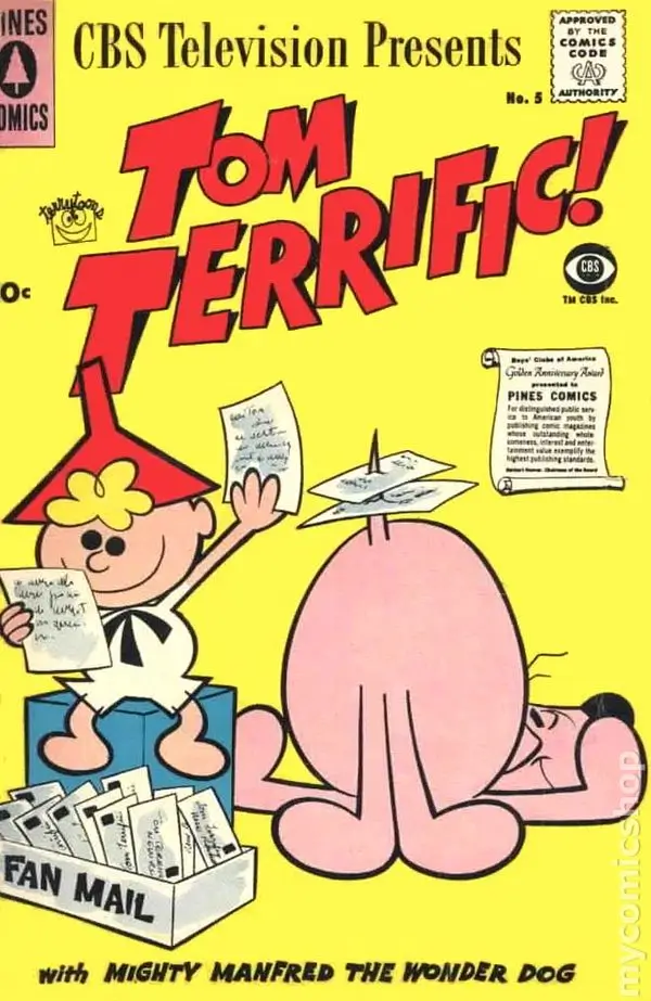 Tom Terrific comic book issue 5 cover published by Pines Comics in 1958