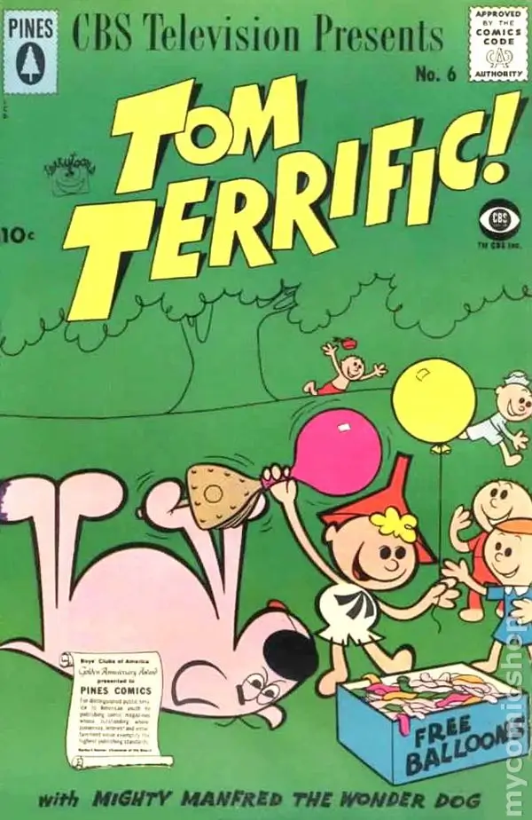 Tom Terrific comic book issue 6 cover published by Pines Comics in 1958
