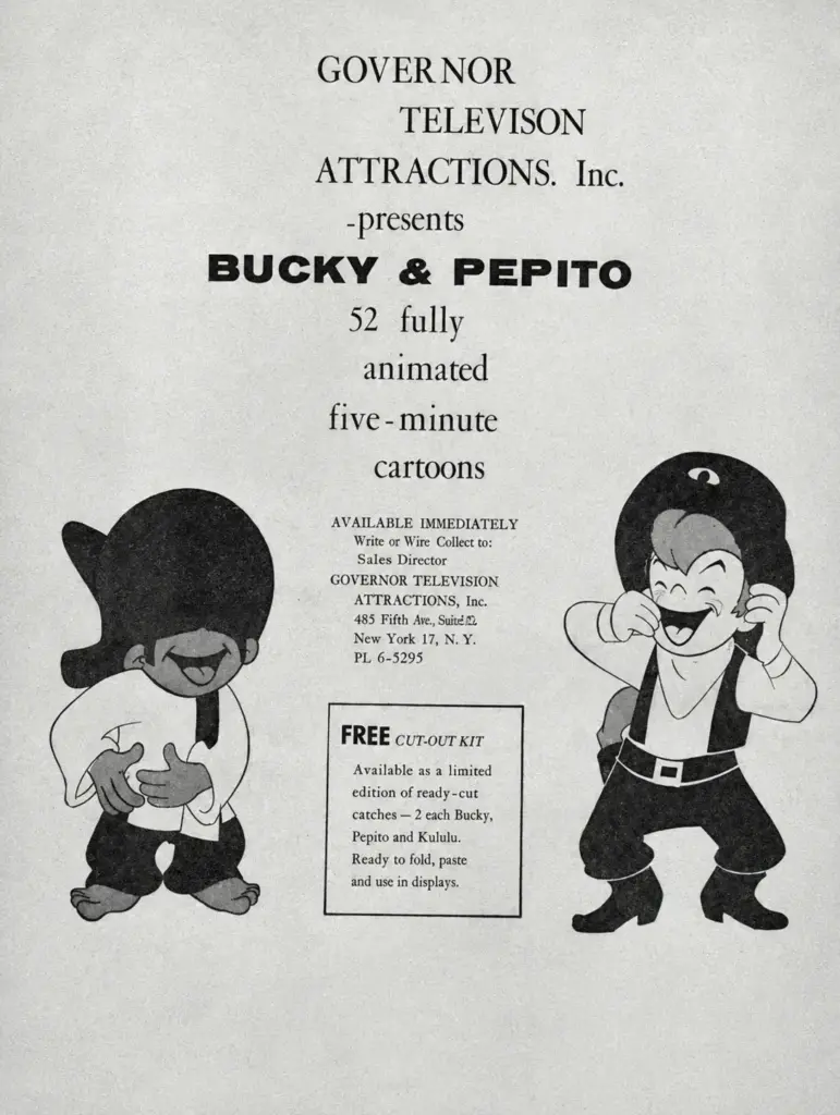 Bucky and Pepito television syndication advertisement from Governor Television Attractions