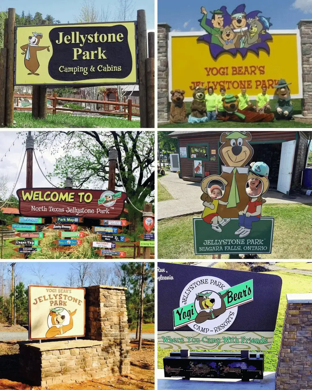 collection of different Jellystone Park signs