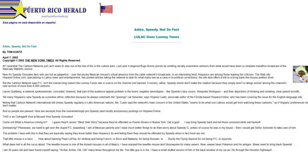 LULAC campaign supporting the return of Speedy Gonzales
