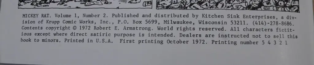 Mickey Rat artwork from Robert Armstrong's early underground comics