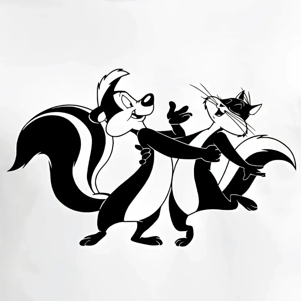 Black-line Pepé Le Pew drawing for a custom tattoo design