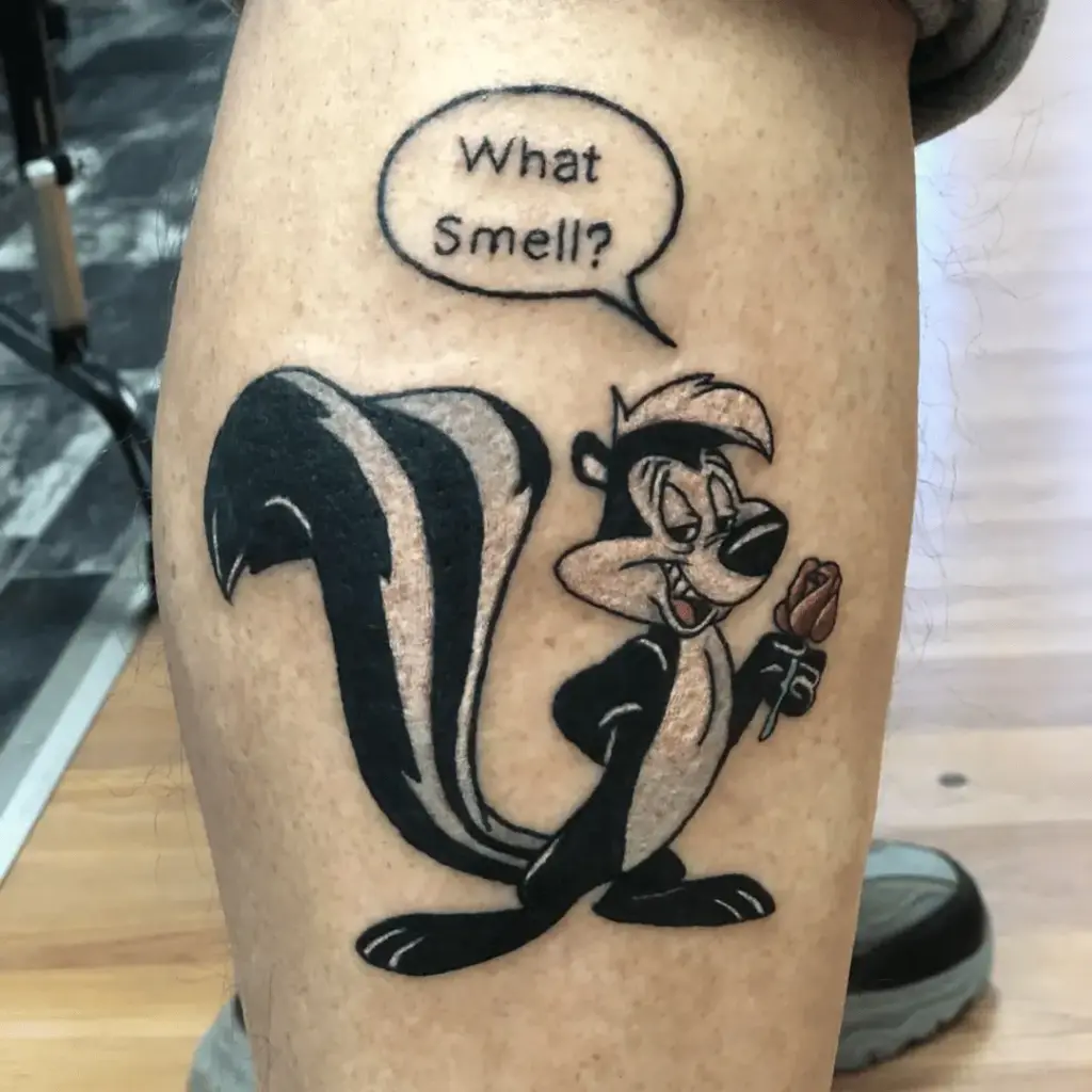 Pepé Le Pew lower-leg and calf tattoo design