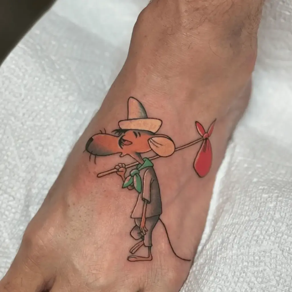 Small Slowpoke Rodriguez tattoo positioned on the foot