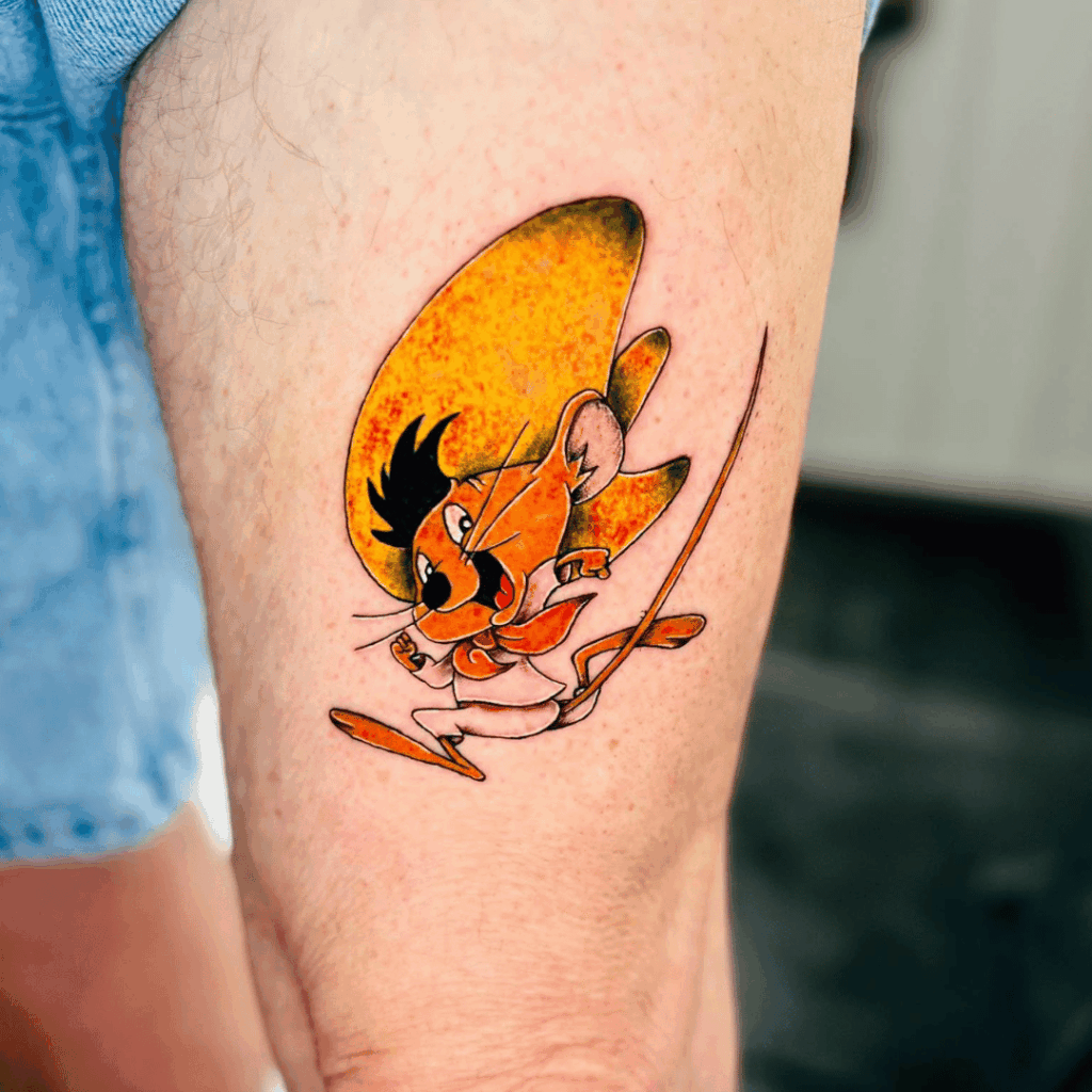 Large Speedy Gonzales tattoo on the upper leg