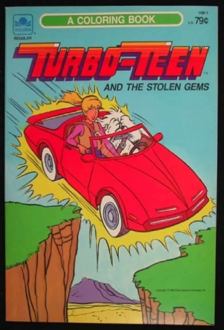 Vintage Turbo Teen colouring book showing Brett and his red car form