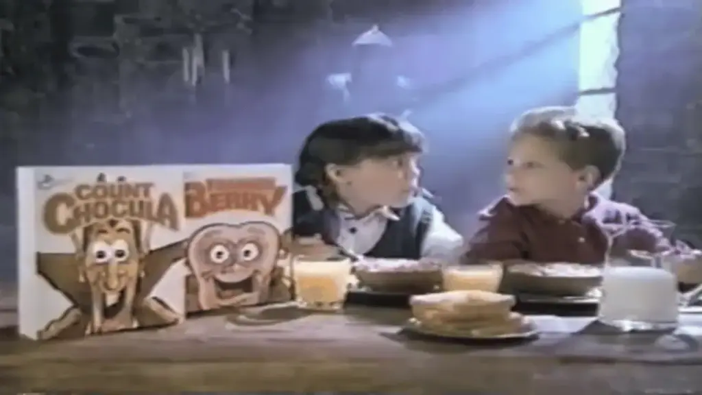 Count Chocula and Franken Berry arguing in an early animated cereal commercial