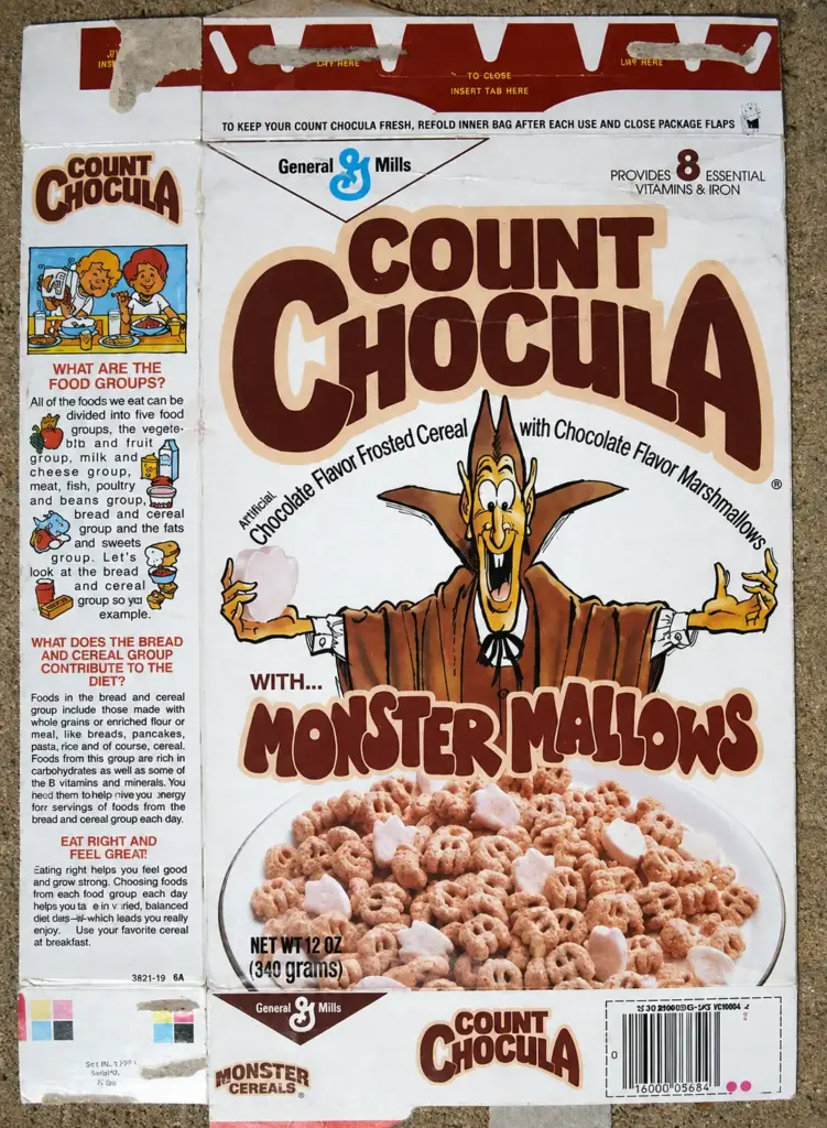 Original 1971 Count Chocula cereal box featuring the cartoon vampire mascot