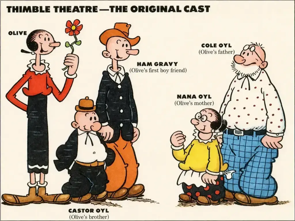 Olive Oyl, Ham Gravy and the original Thimble Theatre cast