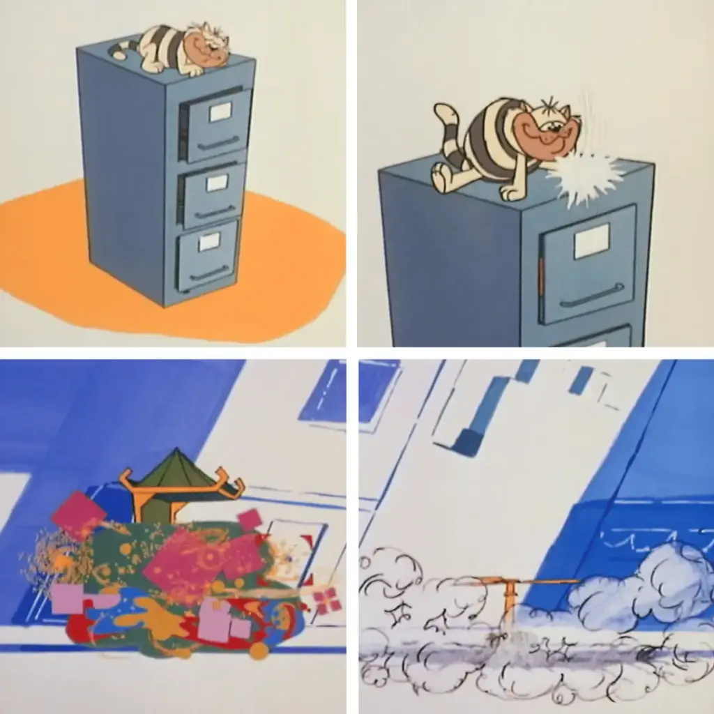 Penry Pooch jumping into the filing cabinet to become Hong Kong Phooey