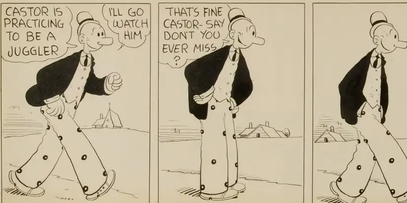Olive Oyl and her original boyfriend Ham Gravy in a 1920s Thimble Theatre strip