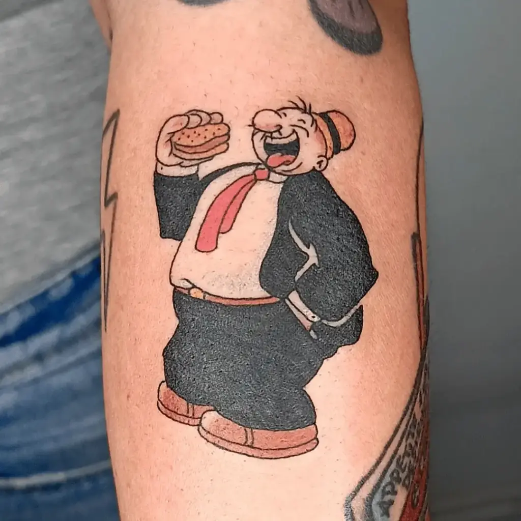 Popeye and J Wellington Wimpy full-color cartoon tattoo