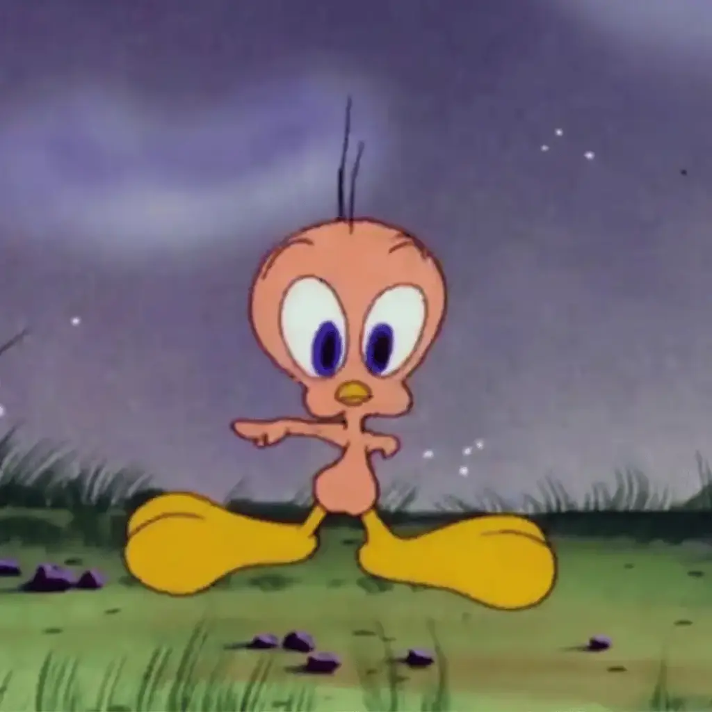 Public-domain pink and featherless Tweety design from A Tale of Two Kitties