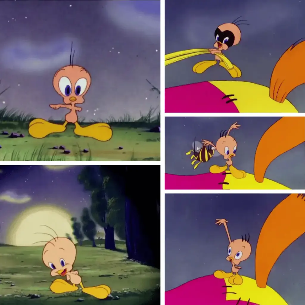 Pink featherless Tweety in the 1945 cartoon A Gruesome Twosome