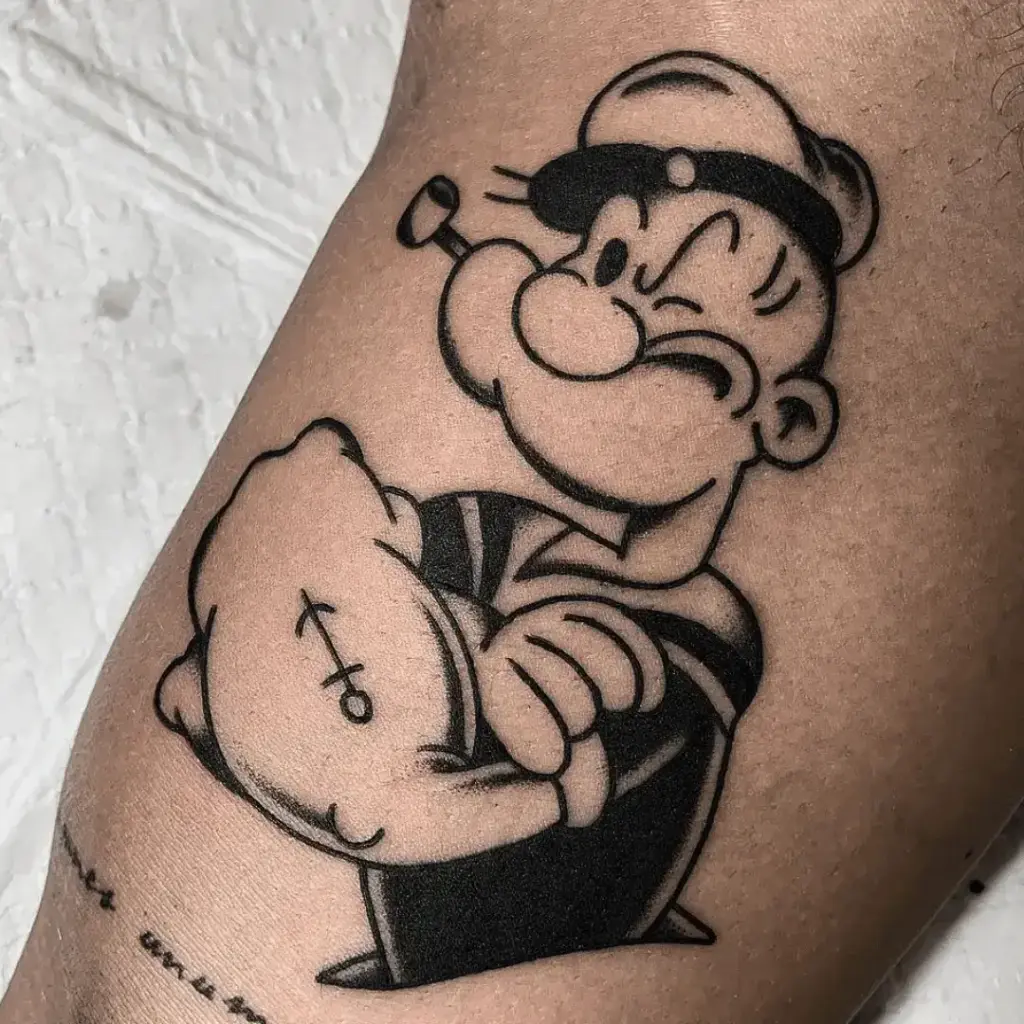 Minimalist Popeye tattoo with clean black linework