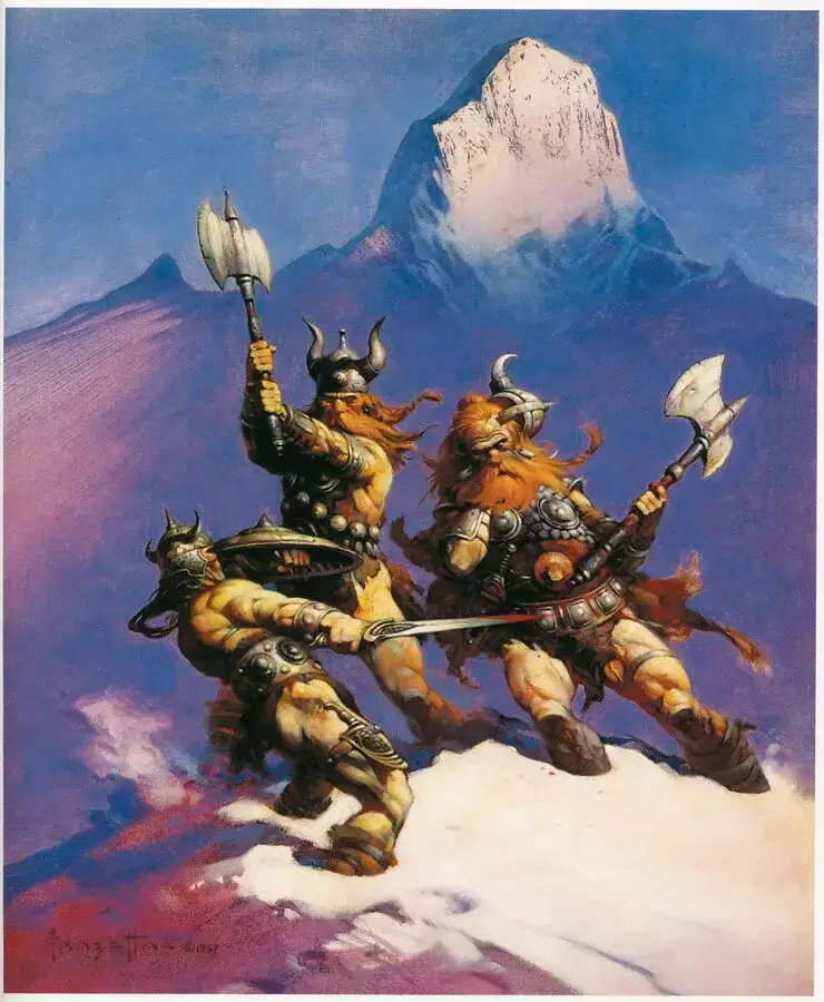 Frank Frazetta barbarian fantasy artwork showing the style that influenced 1980s sword and sorcery