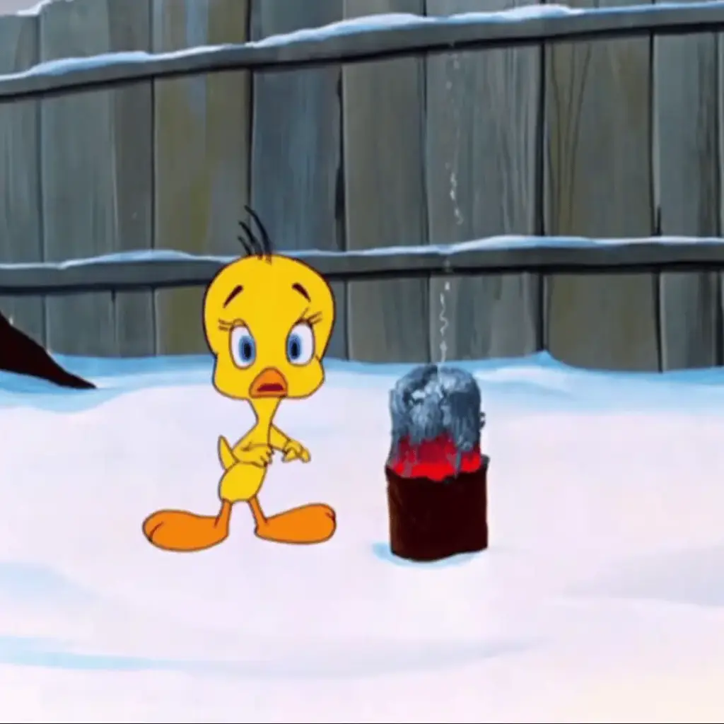 First yellow Tweety Bird design with Sylvester in the 1947 cartoon Tweetie Pie